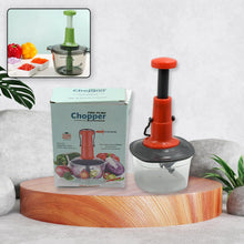 Manual food chopper with 3 stainless steel blades and locking system