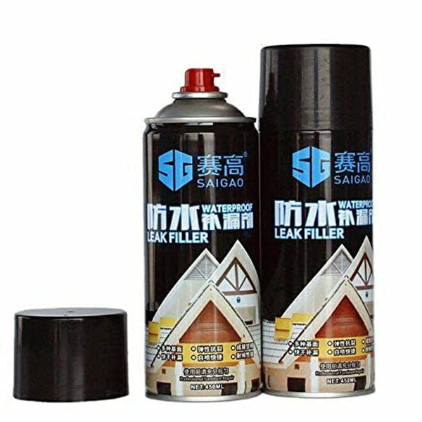 Rubber sealant spray for leaks and cracks.