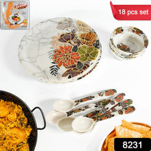 Dream High Quality plastic Dinning Dinner set with Unique Flower Design Printed, 6 pc Plates, 6 pc Bowls and 6 pc Serving Spoon, Lightweight Round Plates and Bowls, Microwave, and Dishwasher Safe (18 Pcs set)