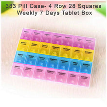 Medicine box with 28 squares, ideal for organizing tablets for the week.